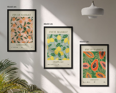 Set of 3 framed wall art pieces Citrus fruits tropical retro