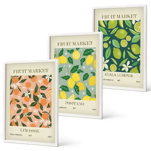Fruity citrus flower wall art set floral fruit pattern print collection