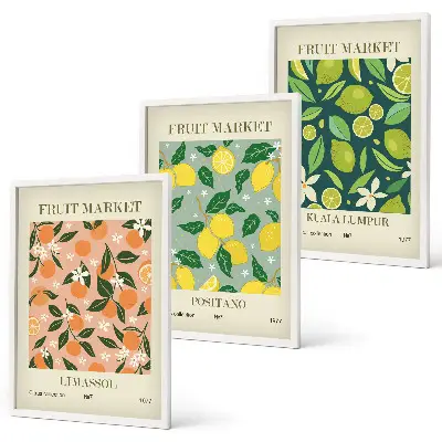 Fruity citrus flower wall art set floral fruit pattern print collection