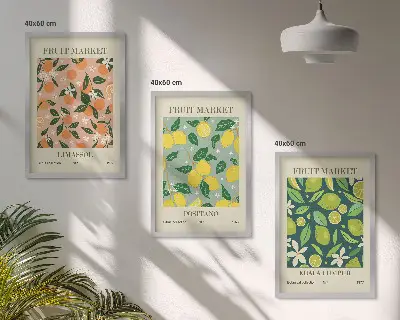Fruity citrus flower wall art set floral fruit pattern print collection