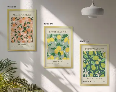 Fruity citrus flower wall art set floral fruit pattern print collection