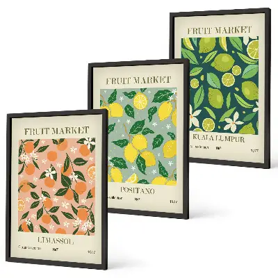 Fruity citrus flower wall art set floral fruit pattern print collection
