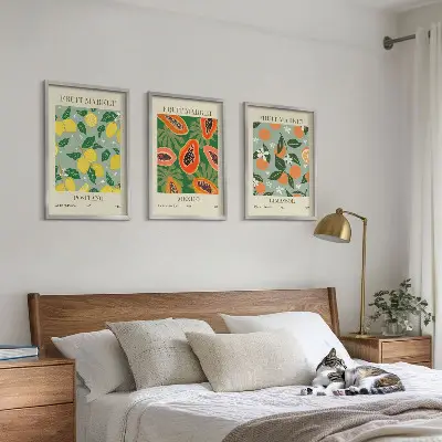 Three-piece lemon and papaya wall art set fruit posters