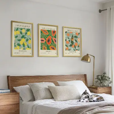 Three-piece lemon and papaya wall art set fruit posters