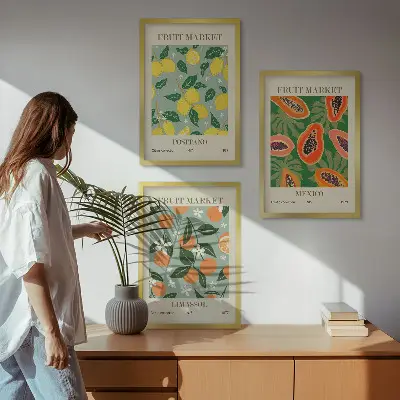 Three-piece lemon and papaya wall art set fruit posters