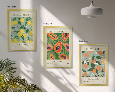 Three-piece wall art piece Fruit posters lemons papayas