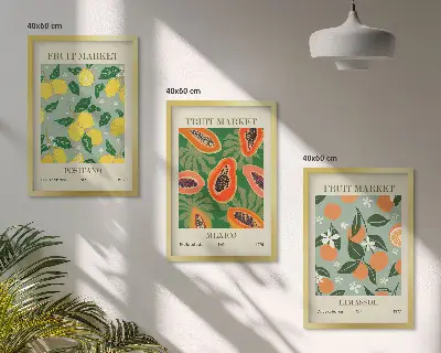 Three-piece lemon and papaya wall art set fruit posters