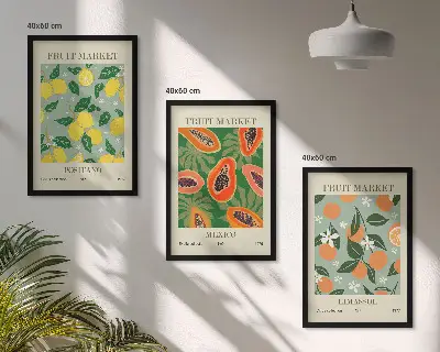 Three-piece lemon and papaya wall art set fruit posters