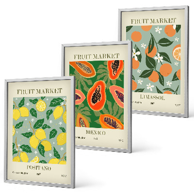 Three-piece wall art piece Fruit posters lemons papayas