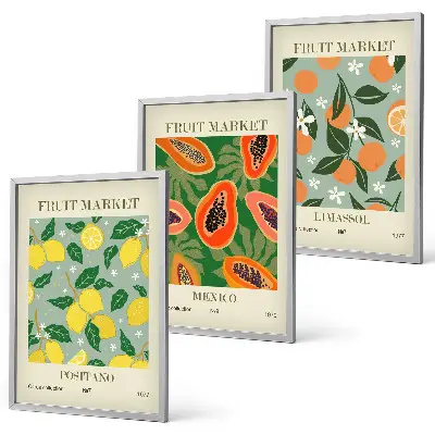 Three-piece lemon and papaya wall art set fruit posters