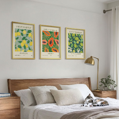 Set of 3 framed wall art pieces Fruity lemon and papaya patterns