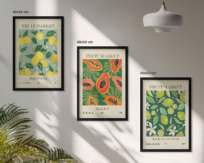 Set of 3 framed wall art pieces Fruity lemon and papaya patterns