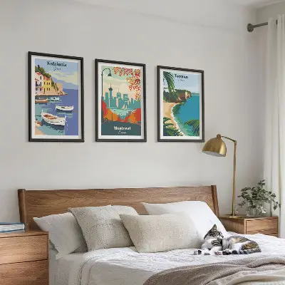 Three-piece wall art piece Cityscapes from Greece, Canada, Australia