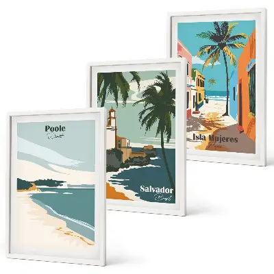 Tropical beaches and palm trees framed wall art set of 3 pieces