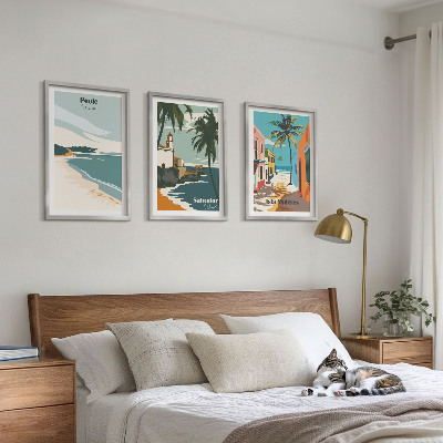 Set of 3 framed wall art pieces Tropical beaches and palm trees