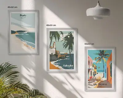 Tropical beaches and palm trees framed wall art set of 3 pieces