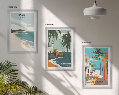 Set of 3 framed wall art pieces Tropical beaches and palm trees