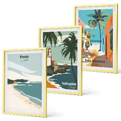 Tropical beaches and palm trees framed wall art set of 3 pieces