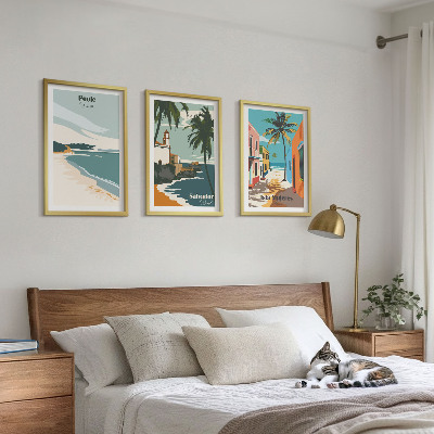 Set of 3 framed wall art pieces Tropical beaches and palm trees