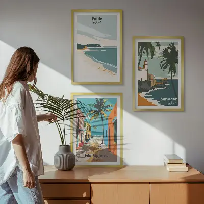 Tropical beaches and palm trees framed wall art set of 3 pieces