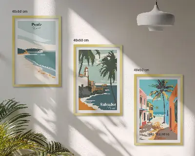 Tropical beaches and palm trees framed wall art set of 3 pieces