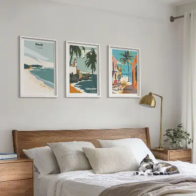 Tropical beaches and palm trees framed wall art set of 3 pieces