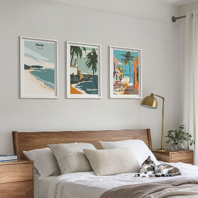 Set of 3 framed wall art pieces Tropical beaches and palm trees