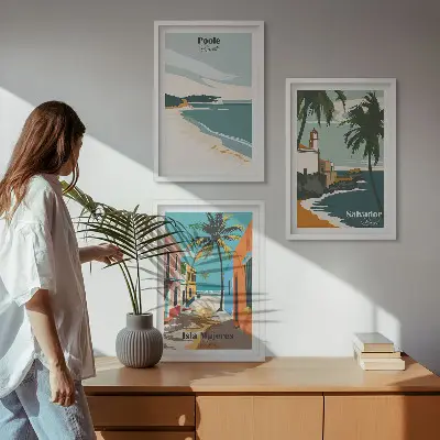 Tropical beaches and palm trees framed wall art set of 3 pieces