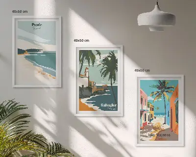 Tropical beaches and palm trees framed wall art set of 3 pieces
