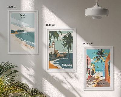 Set of 3 framed wall art pieces Tropical beaches and palm trees