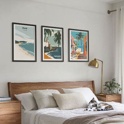 Set of 3 framed wall art pieces Tropical beaches and palm trees