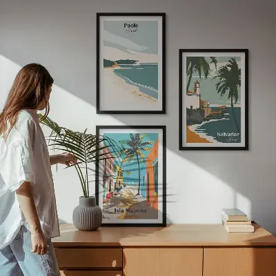 Tropical beaches and palm trees framed wall art set of 3 pieces