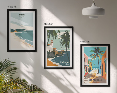 Set of 3 framed wall art pieces Tropical beaches and palm trees