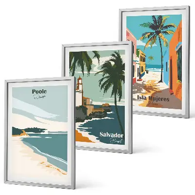 Tropical beaches and palm trees framed wall art set of 3 pieces