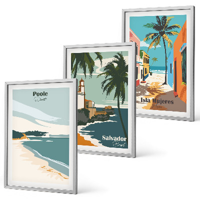 Set of 3 framed wall art pieces Tropical beaches and palm trees