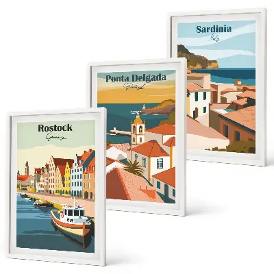 Wall art set featuring views of European coastal cities