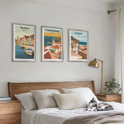 Wall art set featuring views of European coastal cities