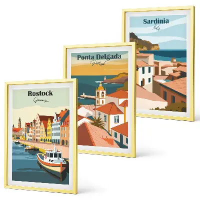 Wall art set featuring views of European coastal cities