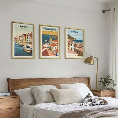 Wall art set featuring views of European coastal cities