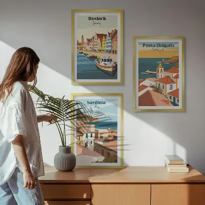 Wall art set featuring views of European coastal cities