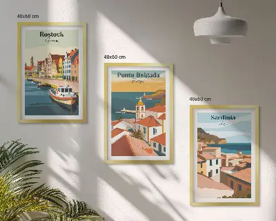 Wall art set featuring views of European coastal cities