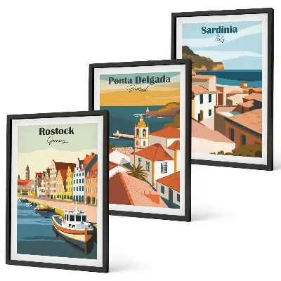Wall art set featuring views of European coastal cities