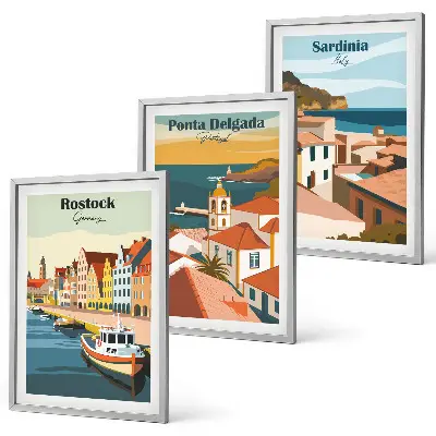 Wall art set featuring views of European coastal cities