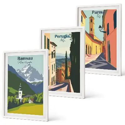 Three-piece wall art piece Mountain landscapes and Italy