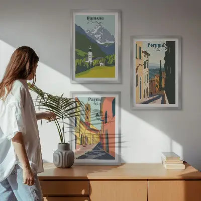 Three-piece wall art piece Mountain landscapes and Italy
