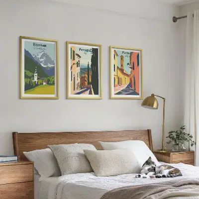 Three-piece mountain landscape wall art featuring scenes of Italy