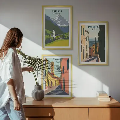 Three-piece wall art piece Mountain landscapes and Italy