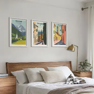 Three-piece wall art piece Mountain landscapes and Italy
