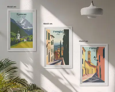 Three-piece wall art piece Mountain landscapes and Italy