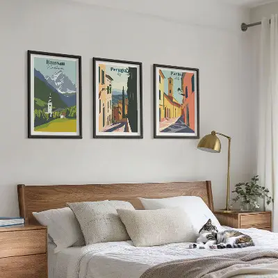 Three-piece mountain landscape wall art featuring scenes of Italy